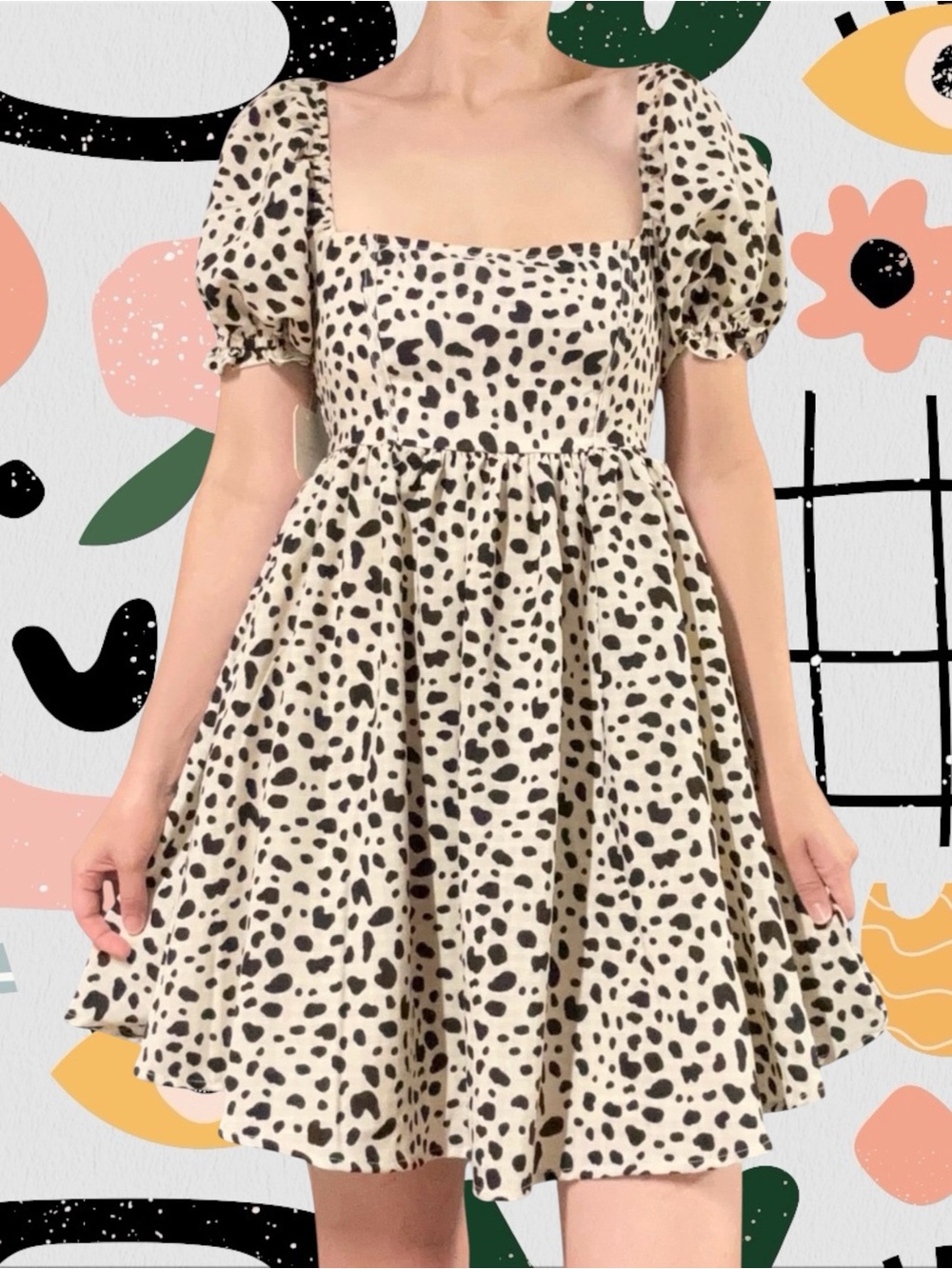 NWT✨ | Altard State | Cow/Dalmatian Animal Print Puff Sleeve Babydoll Mini Dress